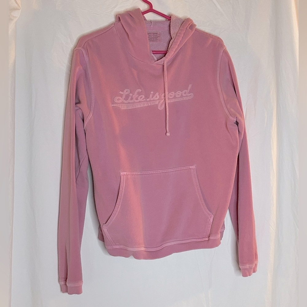 Life is Good pink hooded sweatshirt